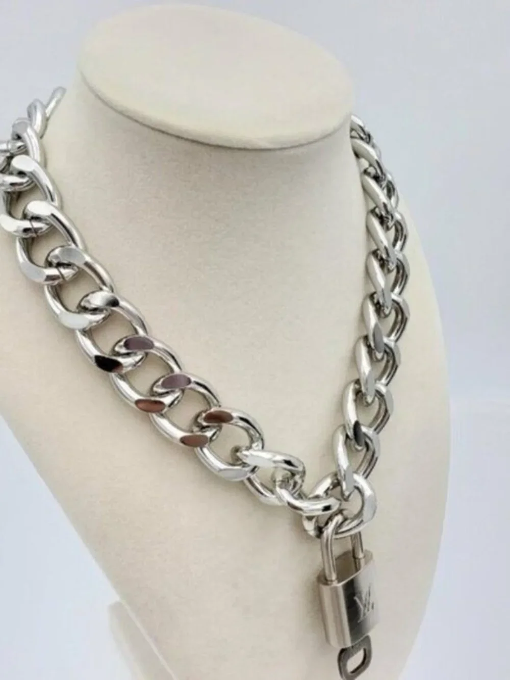 Authentic Louis Vuitton Padlock w/Unbranded Stainless Steel Plated Silver Chain